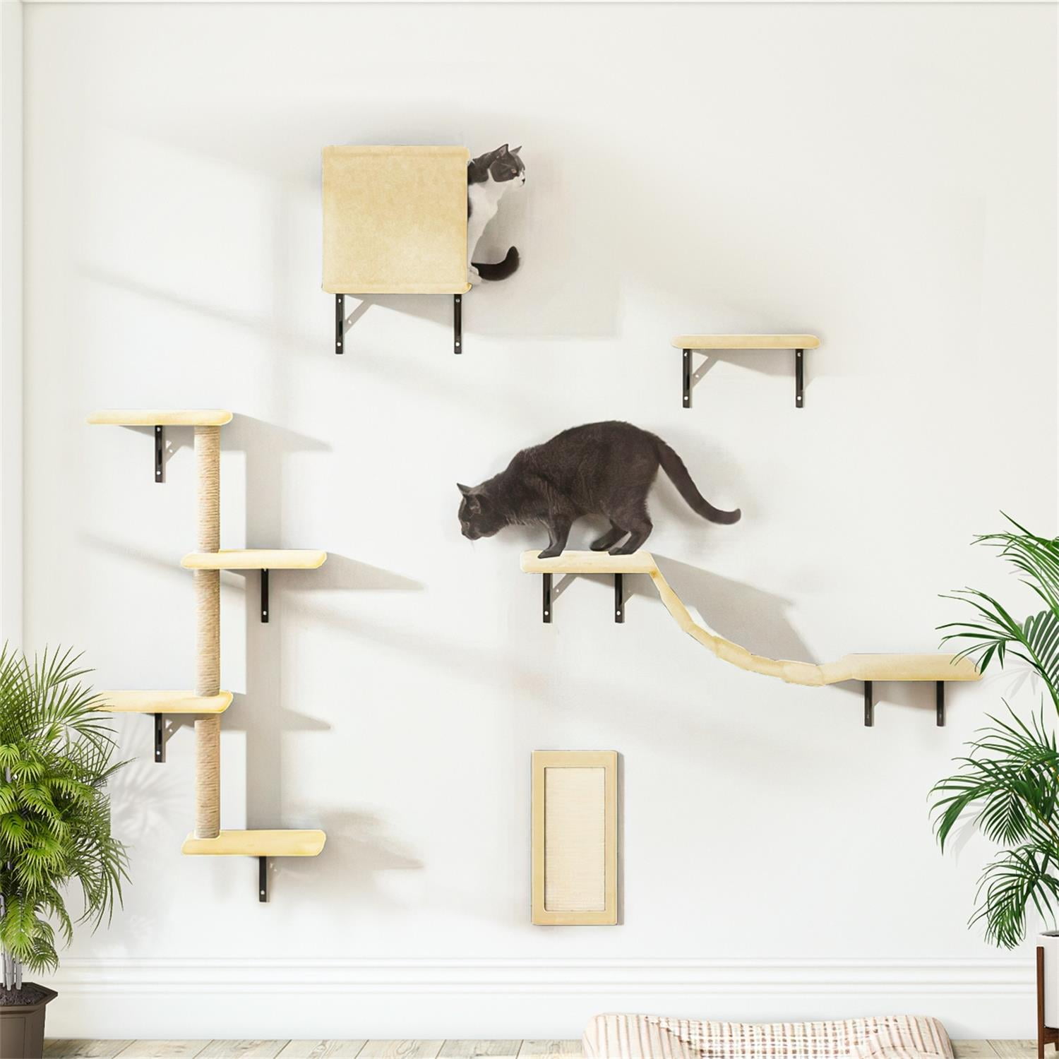 Beige Cat Wall Shelf and Perch Set of 5