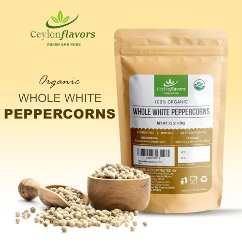 Organic White Peppercorns - Premium Quality - 3.5 oz
