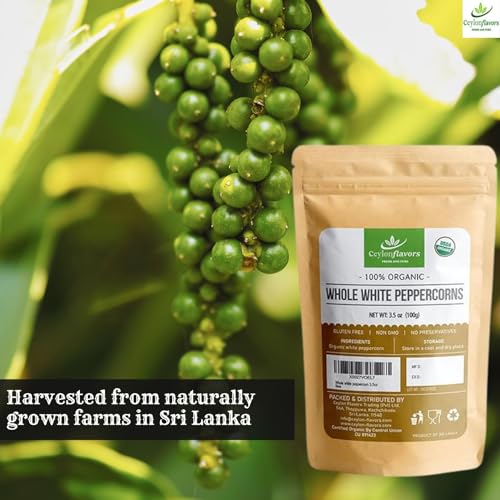 Organic White Peppercorns - Premium Quality - 3.5 oz