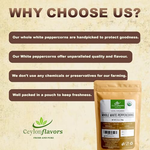 Organic White Peppercorns - Premium Quality - 3.5 oz