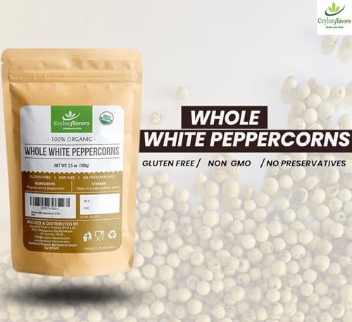 Organic White Peppercorns - Premium Quality - 3.5 oz