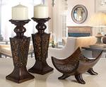Elegant Brown Mosaic Candle Holders - Set of 2