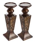 Elegant Brown Mosaic Candle Holders - Set of 2