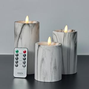 Marble Flameless Pillar Candles Set of 3