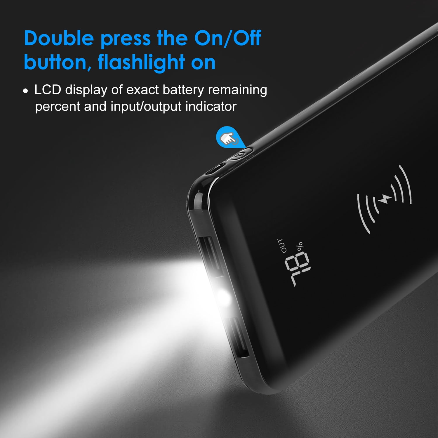 iNova Wireless Charging Power Bank with 4 Flashlights