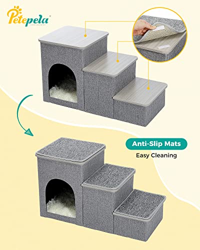 PETEPELA 3-Step Dog Stair with Storage Box