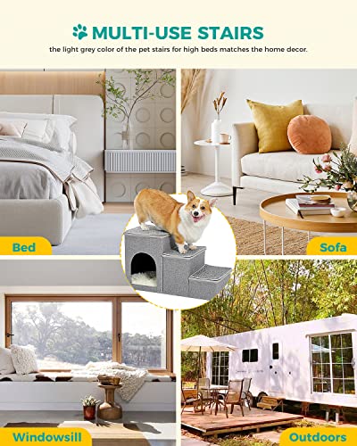 PETEPELA 3-Step Dog Stair with Storage Box