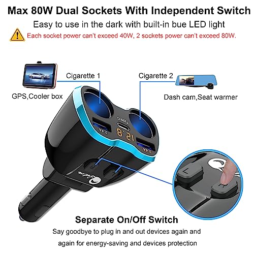 Qidoe 80W USB C Car Charger Splitter