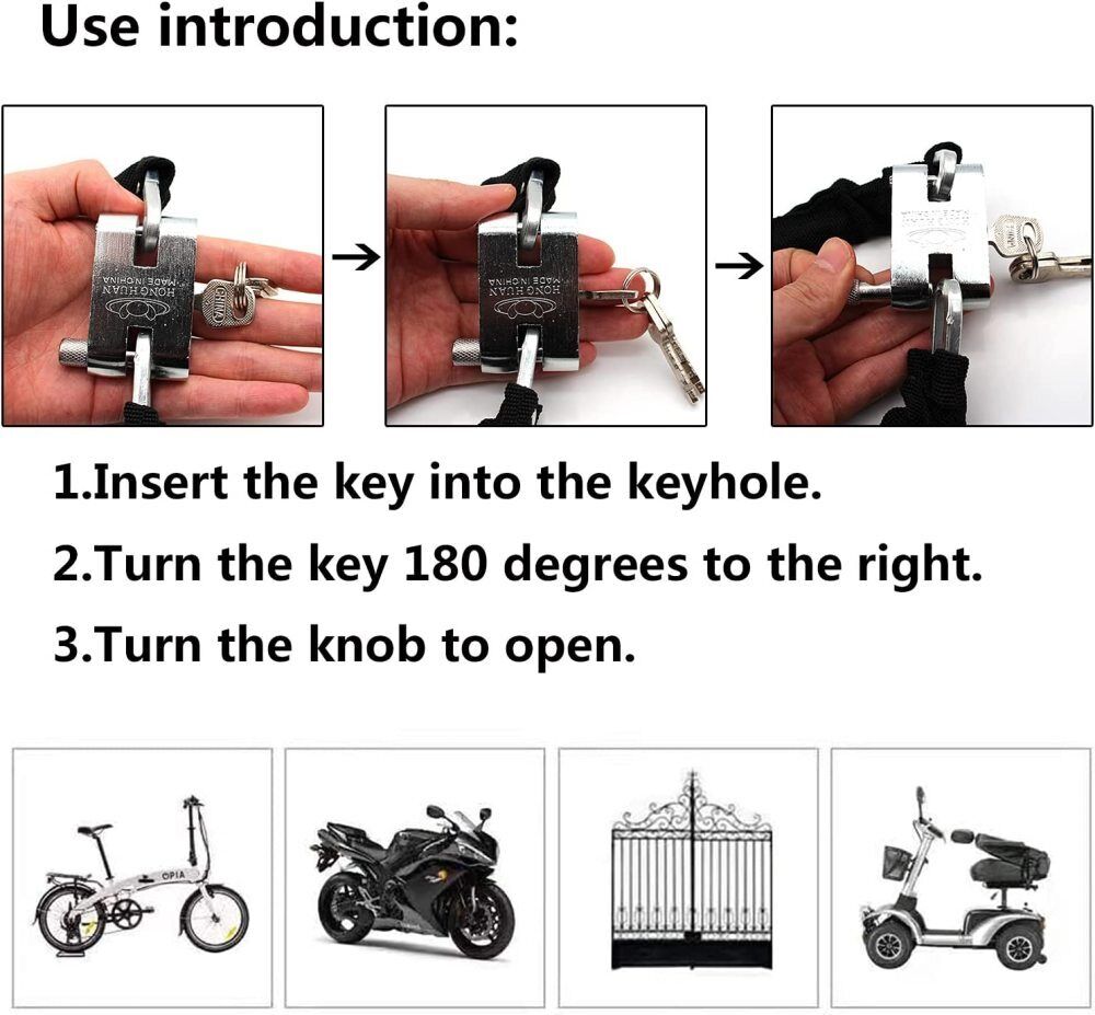 Heavy Duty Bike Lock with Key and Cable