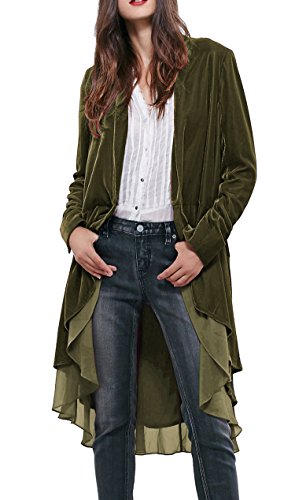 Women's Long Military Green Velvet Asymmetric Jacket