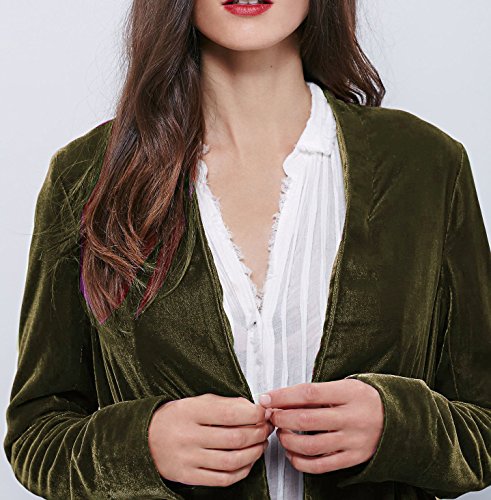 Women's Long Military Green Velvet Asymmetric Jacket
