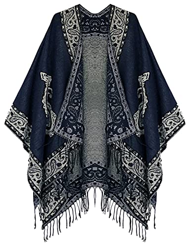 Fashionable Vintage Pattern Tassel Cape Shawl
