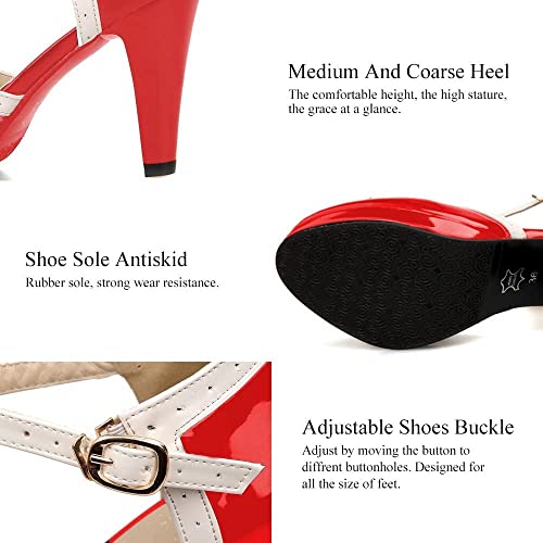 Retro Red Bow T-Strap High Heel Pumps