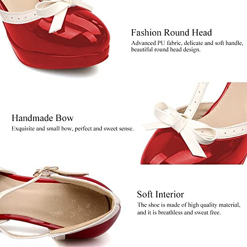Retro Red Bow T-Strap High Heel Pumps