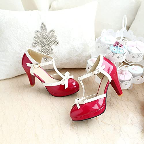 Retro Red Bow T-Strap High Heel Pumps