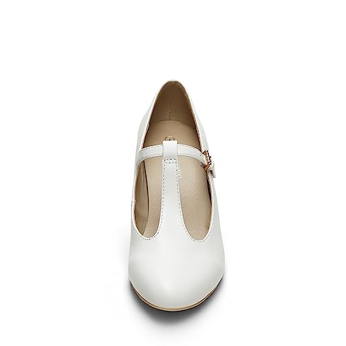 Elegant White Mary Jane Heels with T-Strap