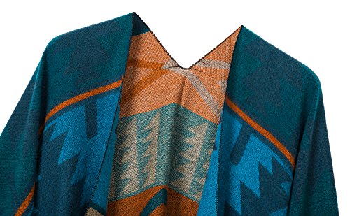Urban CoCo Women's Tassel Poncho Cape - Blue