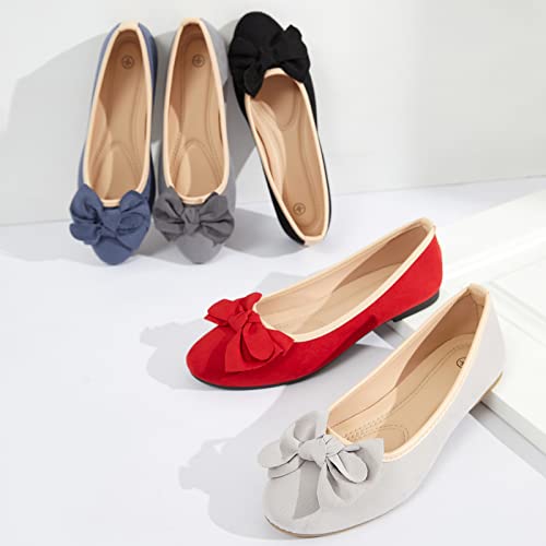 Vintage Bow Ballet Flats for Women in Red