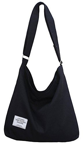 Covelin Women's Retro Black Canvas Hobo Bag