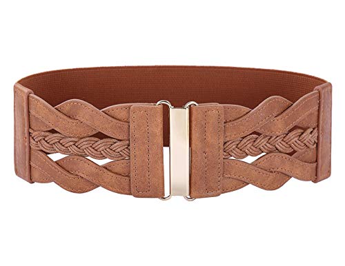 Brown Wide Retro Elastic Waist Cinch Belt