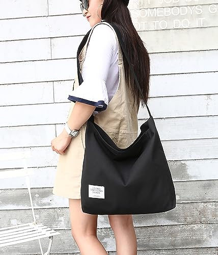 Covelin Women's Retro Black Canvas Hobo Bag