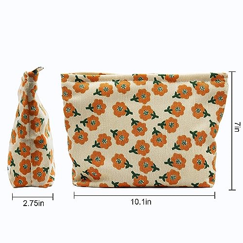 Floral Corduroy Makeup Bag for Travel