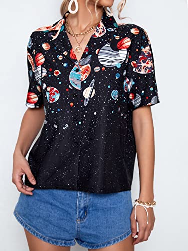 Floerns Women's Retro Graphic Button-Down Blouse