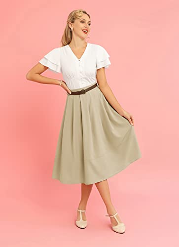 Vintage High Waist Midi Skirt with Pockets