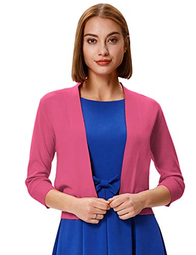 Pink Cropped 3/4 Sleeve Cardigan for Women