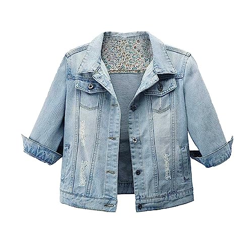 Vintage Light Blue 3/4 Sleeve Denim Jacket