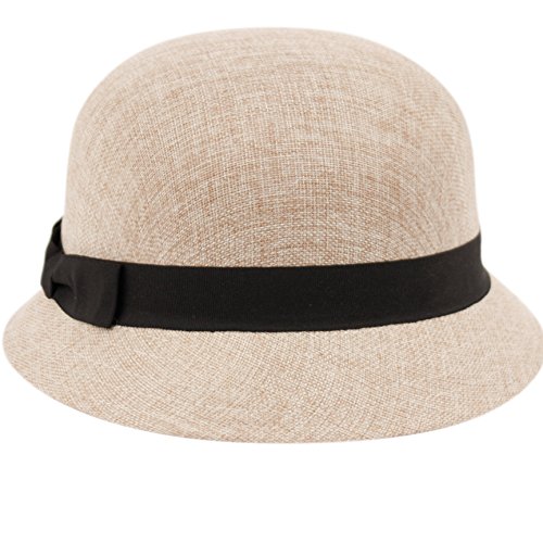 Women’s Vintage Gatsby Linen Cloche Hat with Flowers