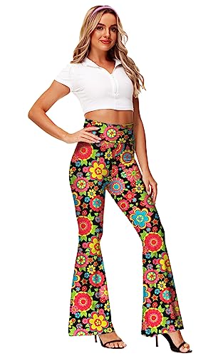 Deerose Black Floral High Waist Bell Bottoms
