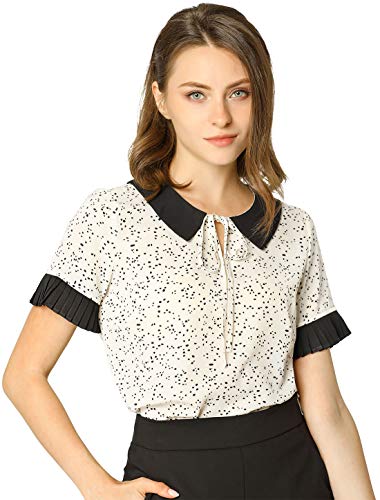 Beige Polka Dot Blouse with Doll Collar