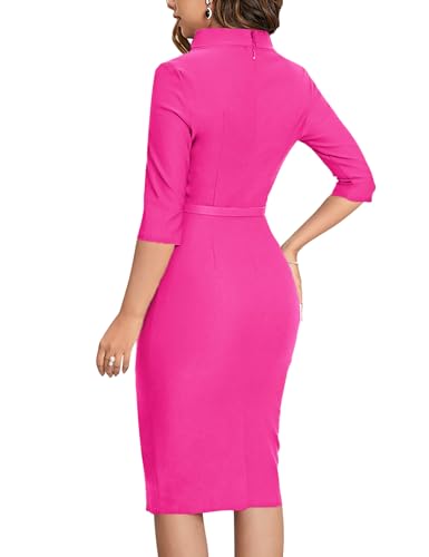 Hot Pink 1950s Vintage 3/4 Sleeve Cocktail Dress