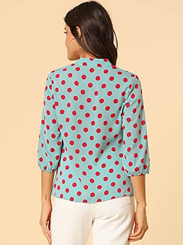 Lake Blue Polka Dot Ruffle Bow Tie Blouse