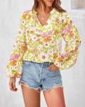 Floral Boho V Neck Blouse for Women