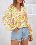 Floral Boho V Neck Blouse for Women