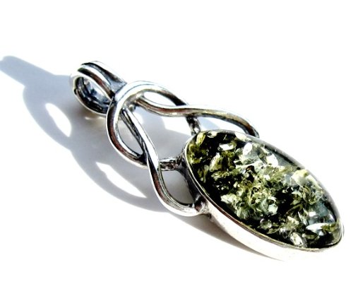 Green Amber Sterling Silver Celtic Pendant by Ian and Valeri Co