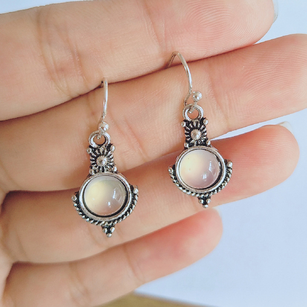 Vintage Faux Moonstone Round Dangle Earrings for Women