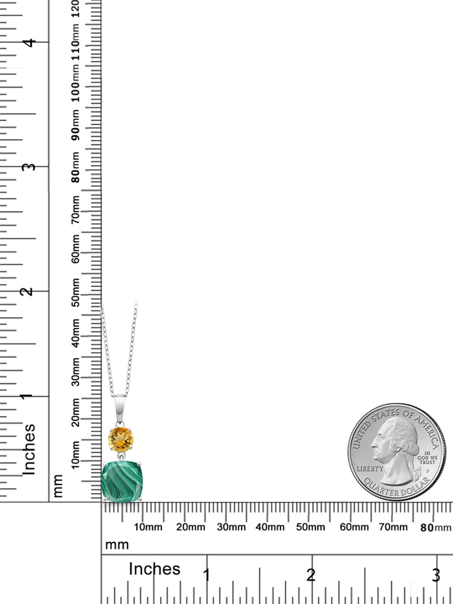 Green Malachite and Yellow Citrine Pendant Necklace