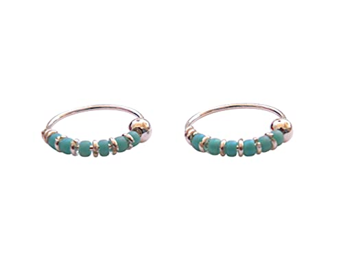 Tiny Turquoise Beaded Sterling Silver Helix Hoops