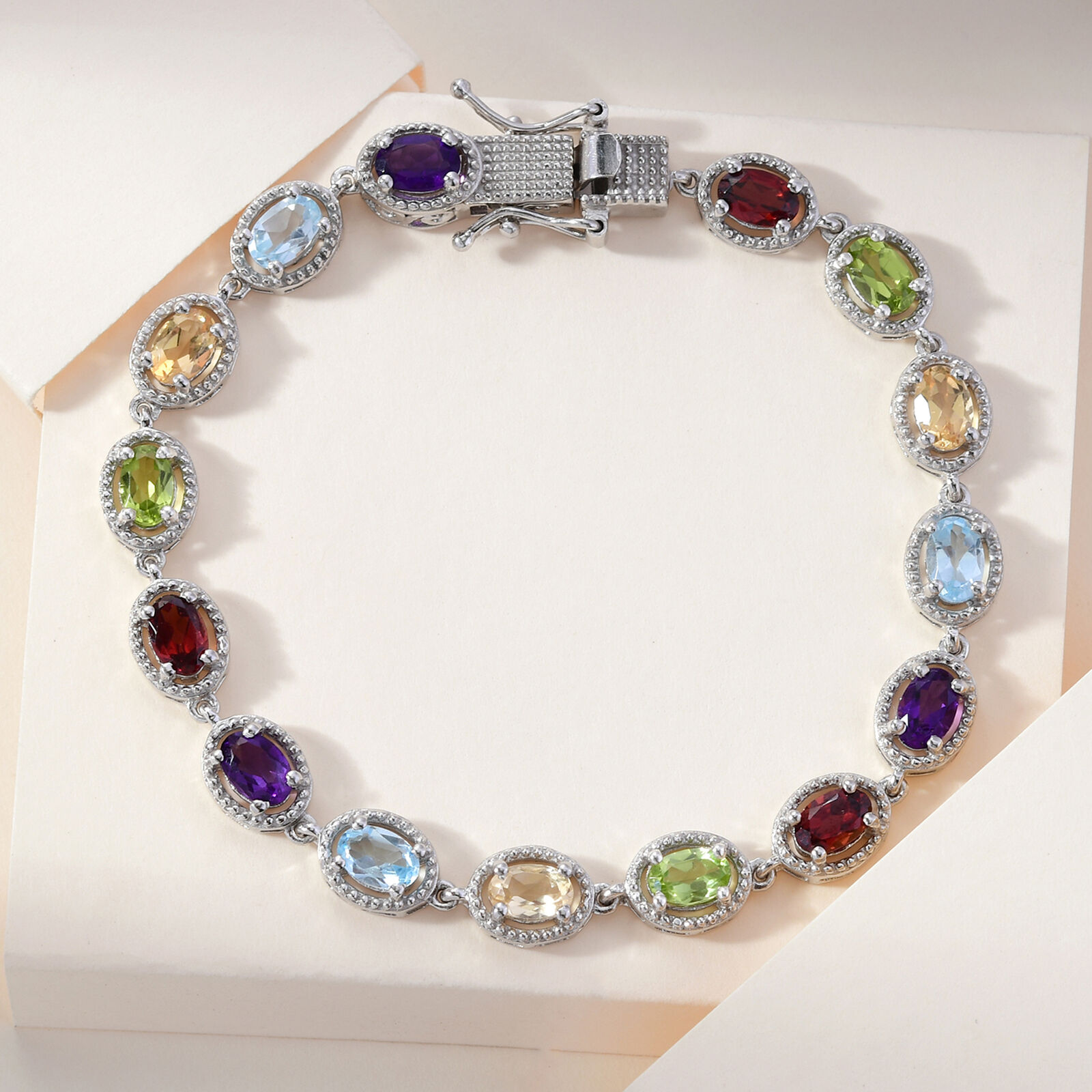 5.8 Ct Sterling Silver Peridot Amethyst Tennis Bracelet
