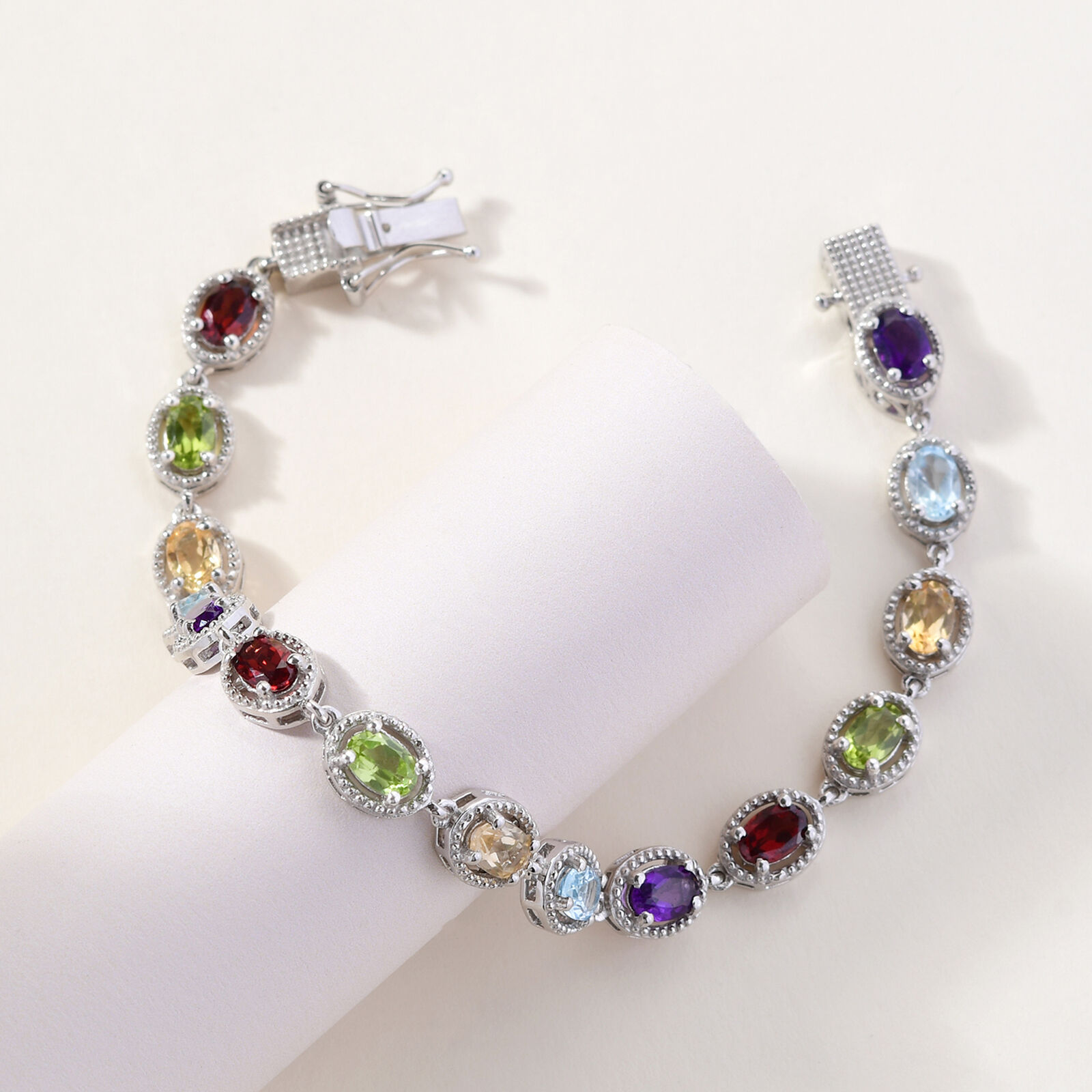 5.8 Ct Sterling Silver Peridot Amethyst Tennis Bracelet