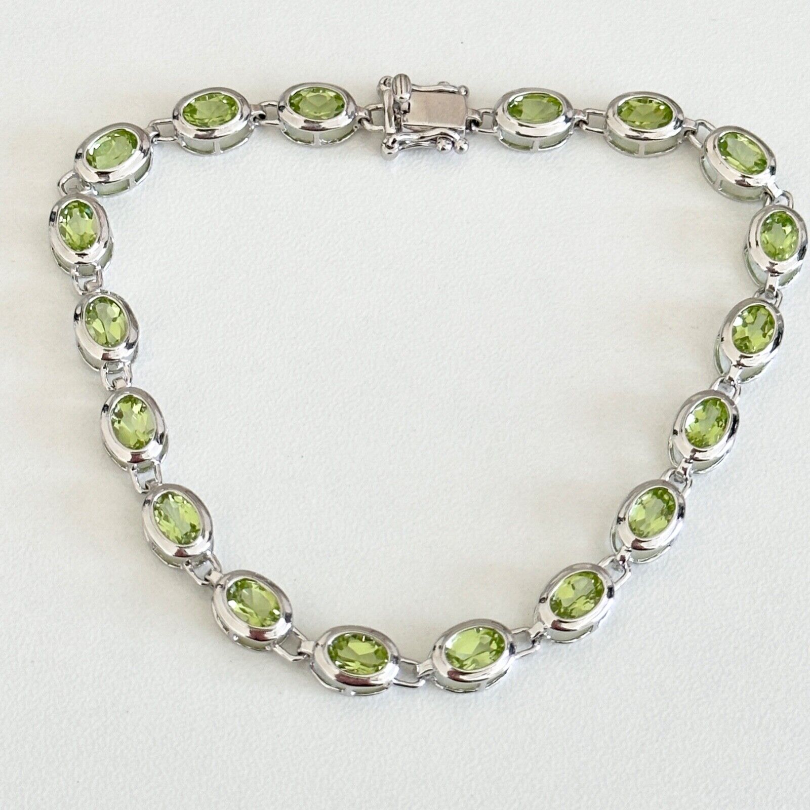 925 Silver Genuine Peridot Oval Tennis Bracelet