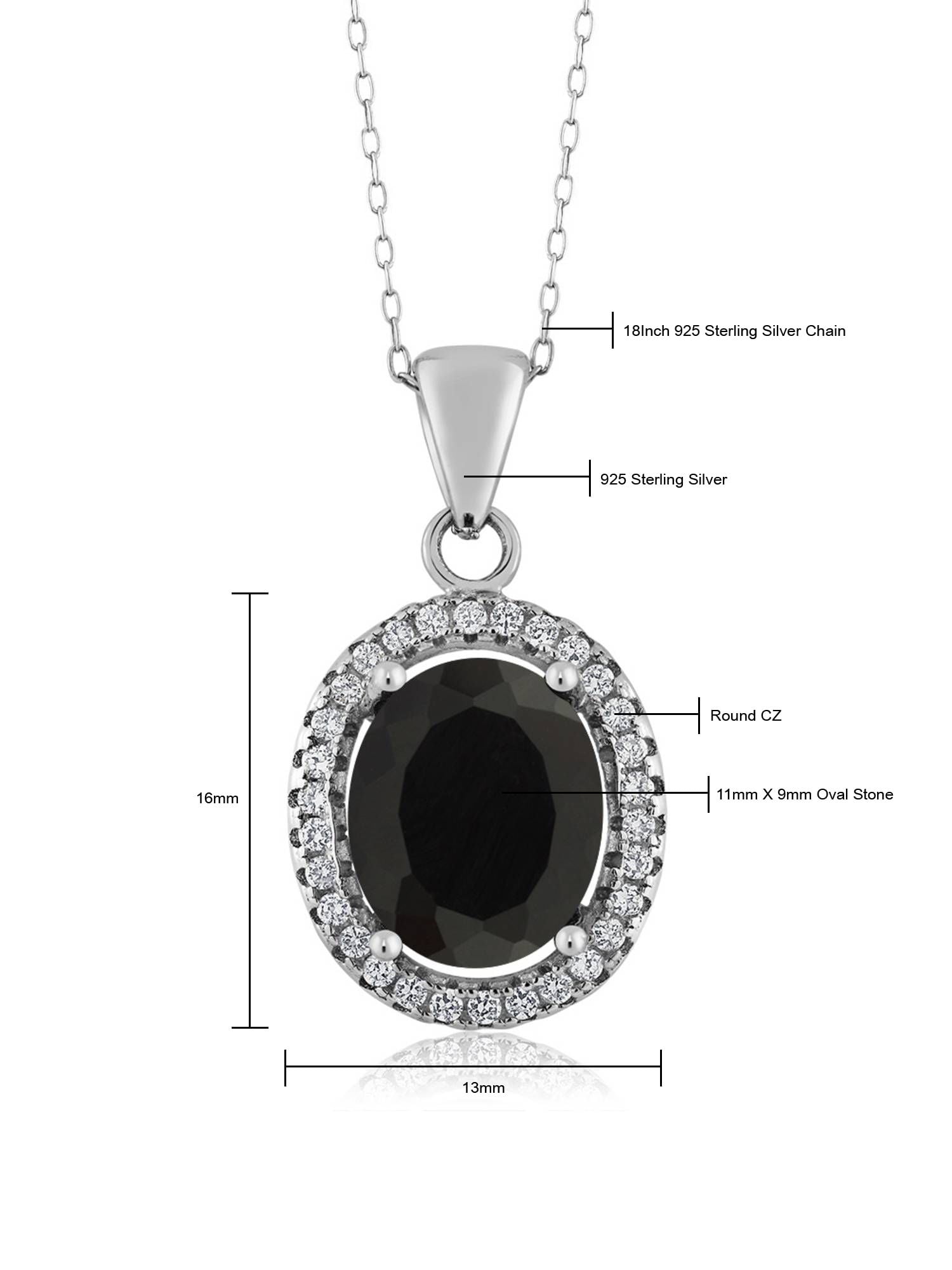 Black Onyx Pendant Necklace in Sterling Silver