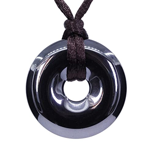 Black Hematite Donut Gemstone Pendant Necklace