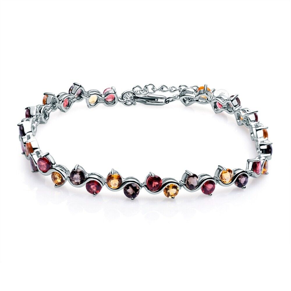 10.8Ct Garnet Citrine Smoky Quartz Sterling Silver Bracelet