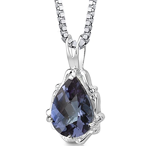 Simulated Alexandrite Teardrop Pendant Necklace in Silver