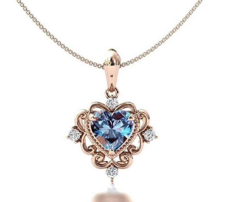 Heart-shaped Alexandrite Diamond Pendant in 14k Rose Gold