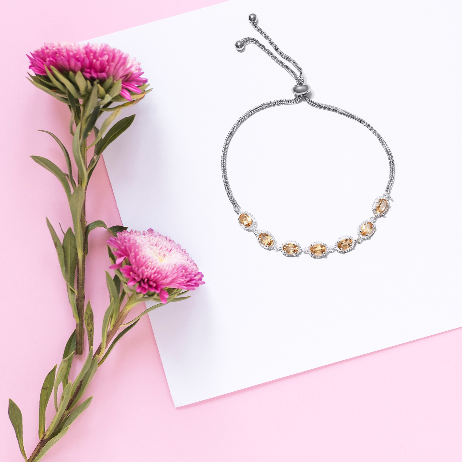 Silver Citrine Bolo Bracelet for Women